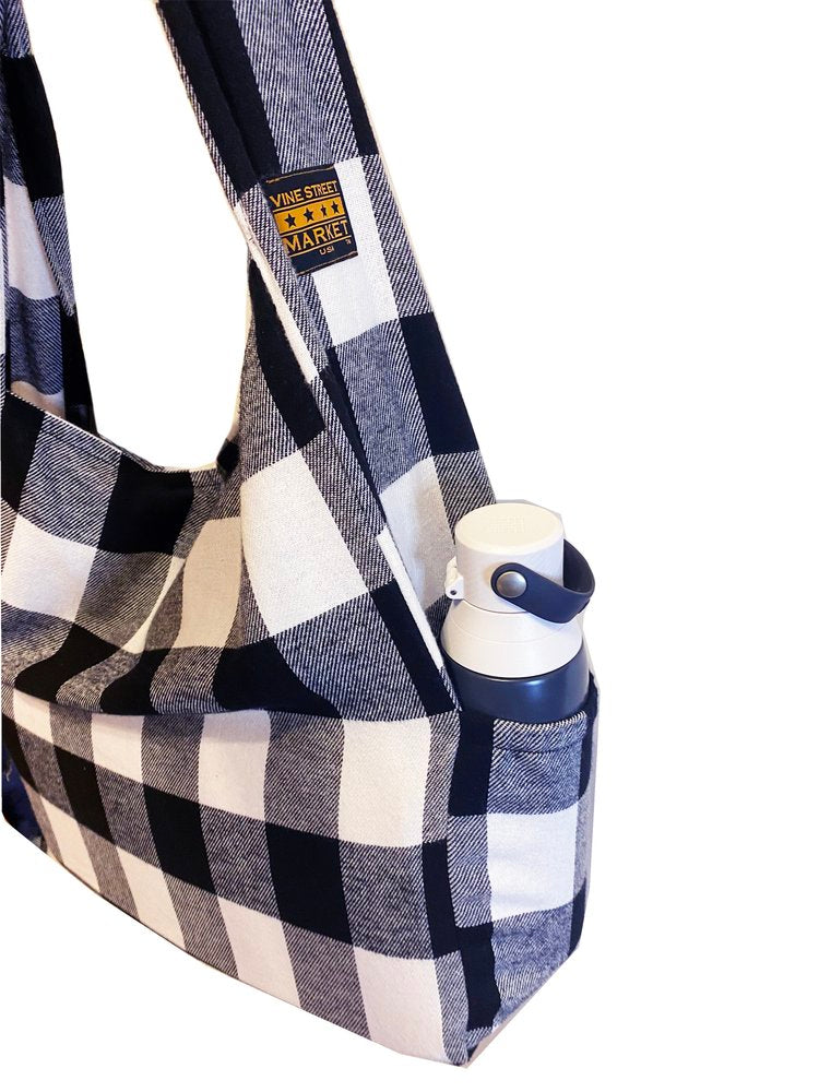 Vine Street Market Black and White Check Large Flannel Tote